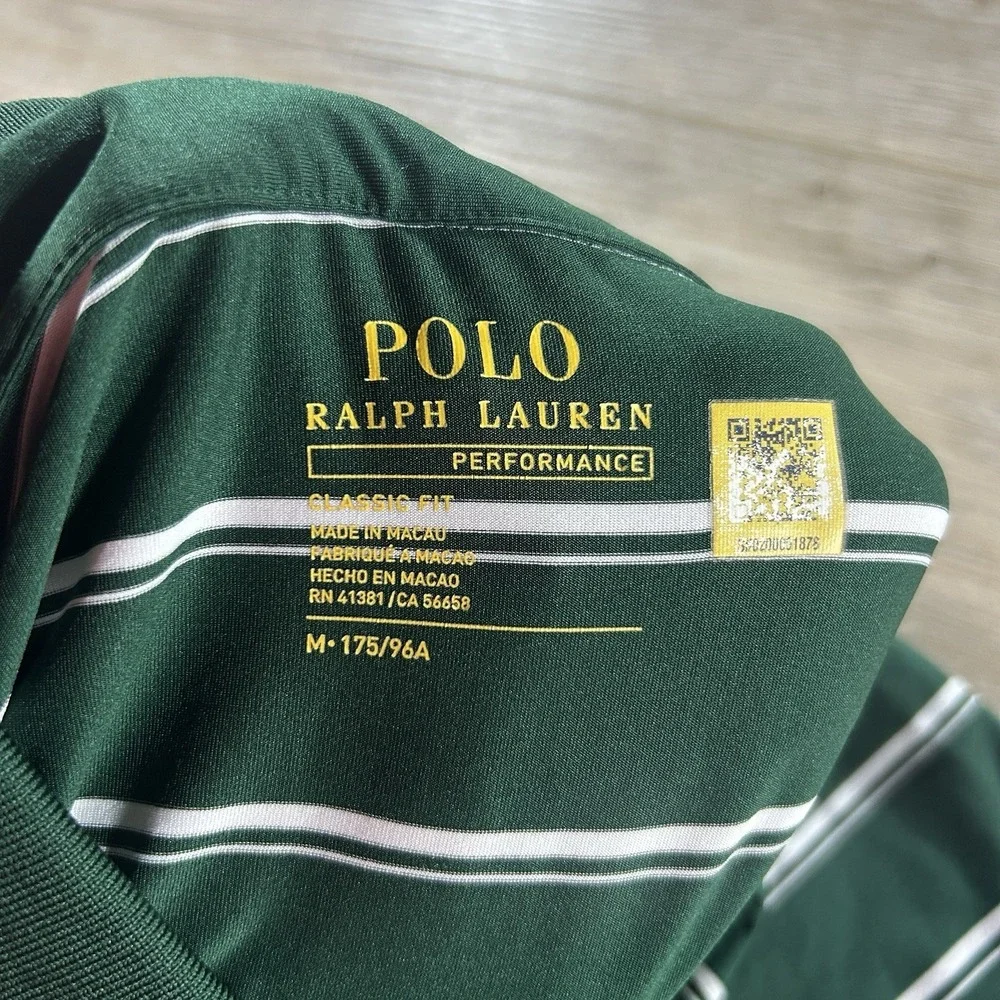 Polo Ralph Lauren Medium Performance Shirt Green Striped Golf Stretch Pony Logo